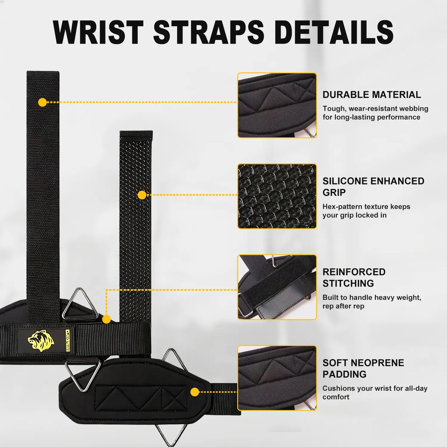 Anti-Slip Lifting Straps for Weightlifting – Heavy-Duty Gym Wrist Wraps with Silicone Grip, 5Mm Padding for Deadlifts, Powerlifting, Pull-Ups, Strength Training