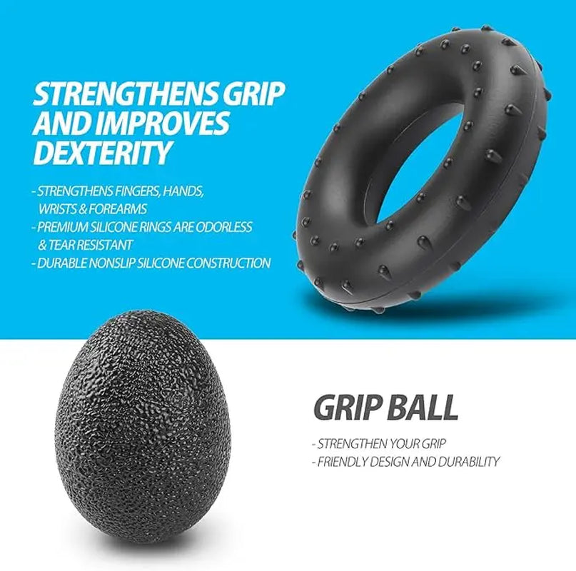 Grip Strength Trainer(5 Pack) with Finger Exerciser, Hand Grip Strengthener, Finger Stretcher,Grip Ring & Stress Relief Ball for Muscle Building and Injury Recover Gym Home