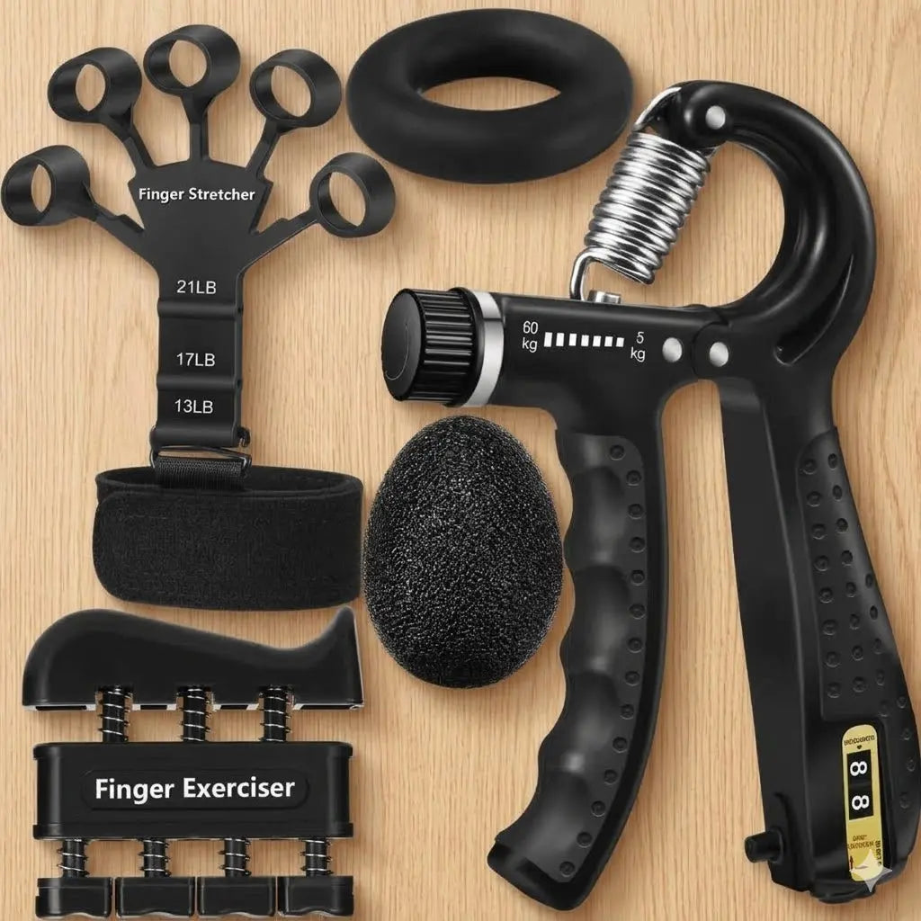 Grip Strength Trainer(5 Pack) with Finger Exerciser, Hand Grip Strengthener, Finger Stretcher,Grip Ring & Stress Relief Ball for Muscle Building and Injury Recover Gym Home