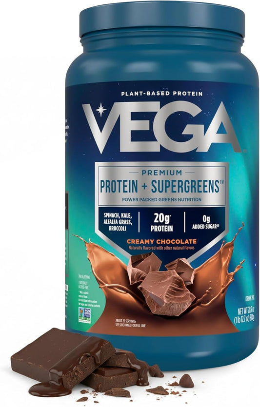 Premium Protein + Supergreens, Chocolate – 20G n Protein, Dairy & Gluten Free, 28.8 Oz (25 Servings)