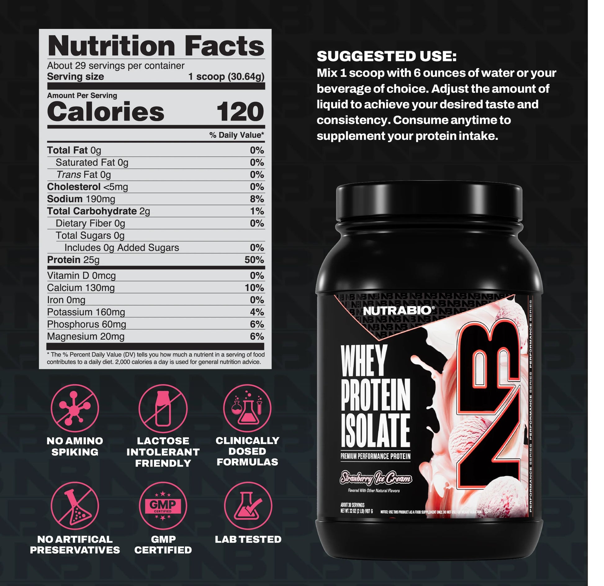 100% Whey Protein Isolate Protein Powder, 25G Protein with Complete Amino Acid Profile, Non-Gmo, Soy & Gluten Free, Low Carb, Low Calorie Whey Protein Powder, Strawberry Ice Cream, 2 Lbs