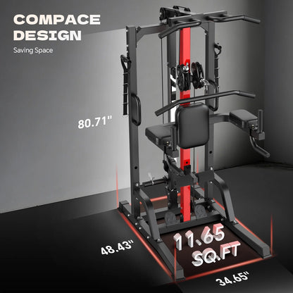 Home Gym Machine - High/Low Pulley System for Lat Pulldown, Row & Back Workout, with Leg Support | All-In-One Strength Training Equipment for Home Gym