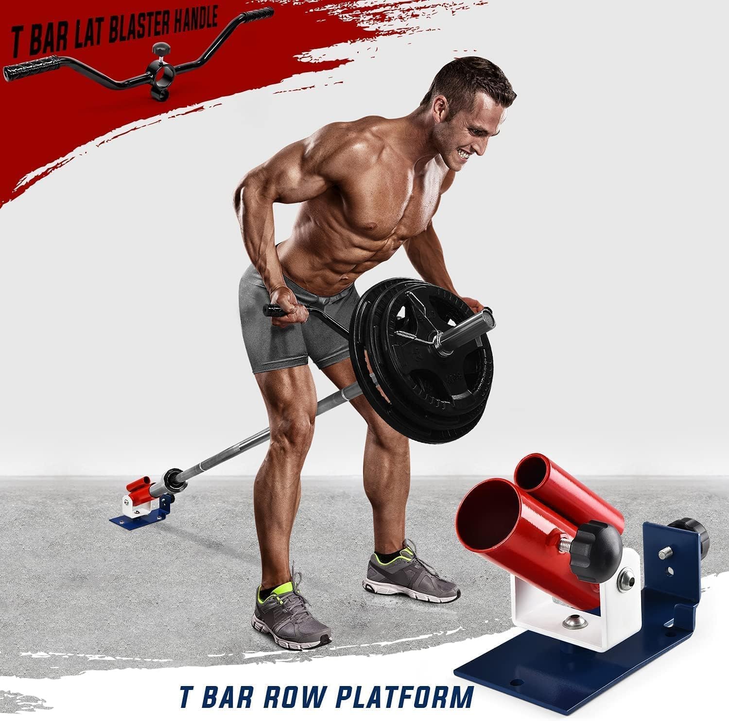 Exercise Machine Adjustable T Bar Row Attachment, D Row Handle/Landmine Handle Attachment with Textured Rubber Handles