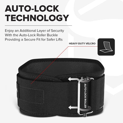 Weightlifting Belt for Men and Women - 6 Inch Auto-Lock Weight Lifting Back Support, Workout Back Support for Lifting, Fitness, Cross Training and Powerlifting