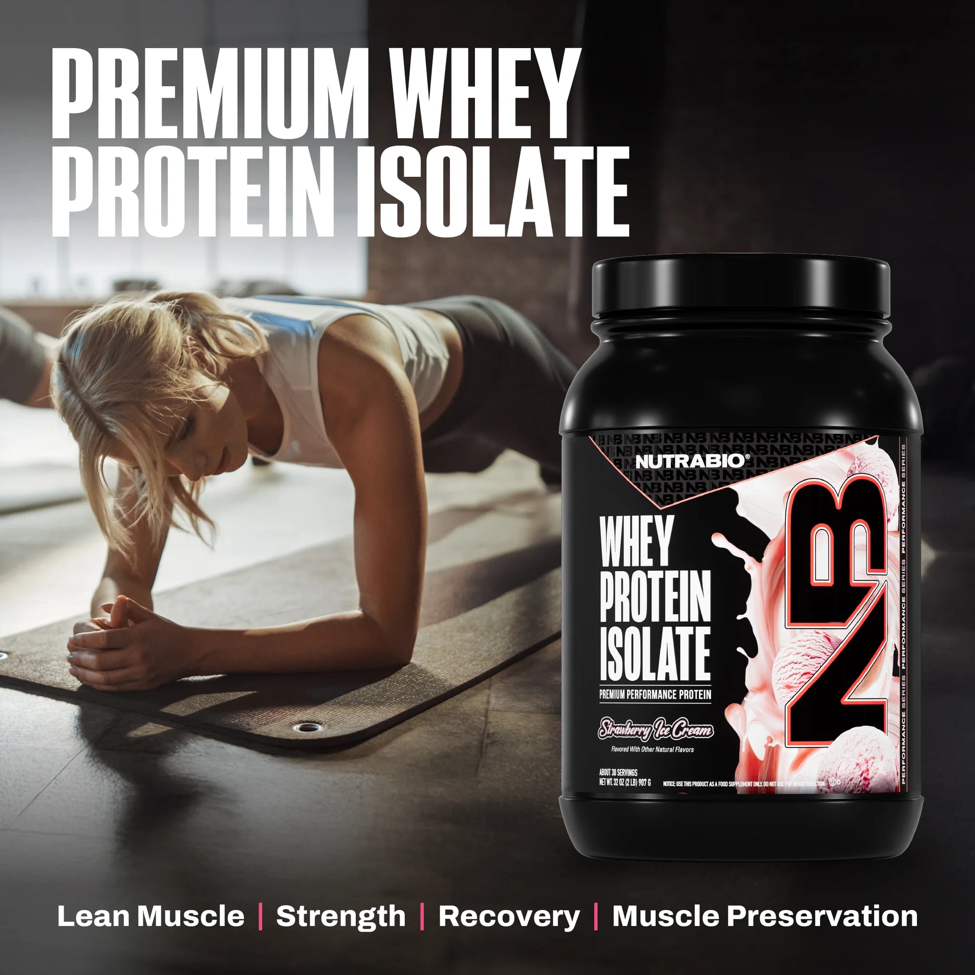 100% Whey Protein Isolate Protein Powder, 25G Protein with Complete Amino Acid Profile, Non-Gmo, Soy & Gluten Free, Low Carb, Low Calorie Whey Protein Powder, Strawberry Ice Cream, 2 Lbs