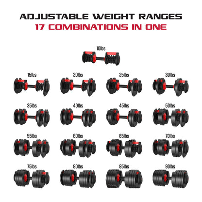 Smartbell XL, 90Lb Adjustable Dumbbell Set with Quick-Select Weights for Home Gym