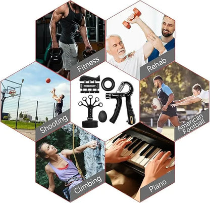 Grip Strength Trainer(5 Pack) with Finger Exerciser, Hand Grip Strengthener, Finger Stretcher,Grip Ring & Stress Relief Ball for Muscle Building and Injury Recover Gym Home