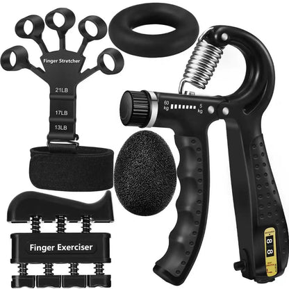 Grip Strength Trainer(5 Pack) with Finger Exerciser, Hand Grip Strengthener, Finger Stretcher,Grip Ring & Stress Relief Ball for Muscle Building and Injury Recover Gym Home