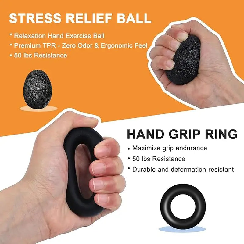Grip Strength Trainer(5 Pack) with Finger Exerciser, Hand Grip Strengthener, Finger Stretcher,Grip Ring & Stress Relief Ball for Muscle Building and Injury Recover Gym Home