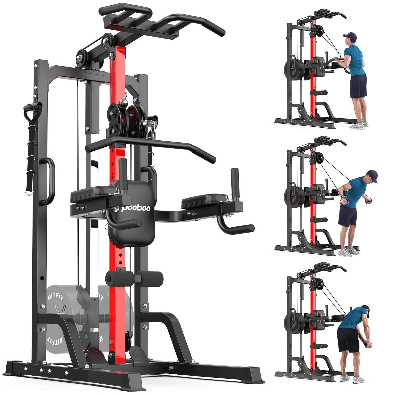 Home Gym Machine - High/Low Pulley System for Lat Pulldown, Row & Back Workout, with Leg Support | All-In-One Strength Training Equipment for Home Gym
