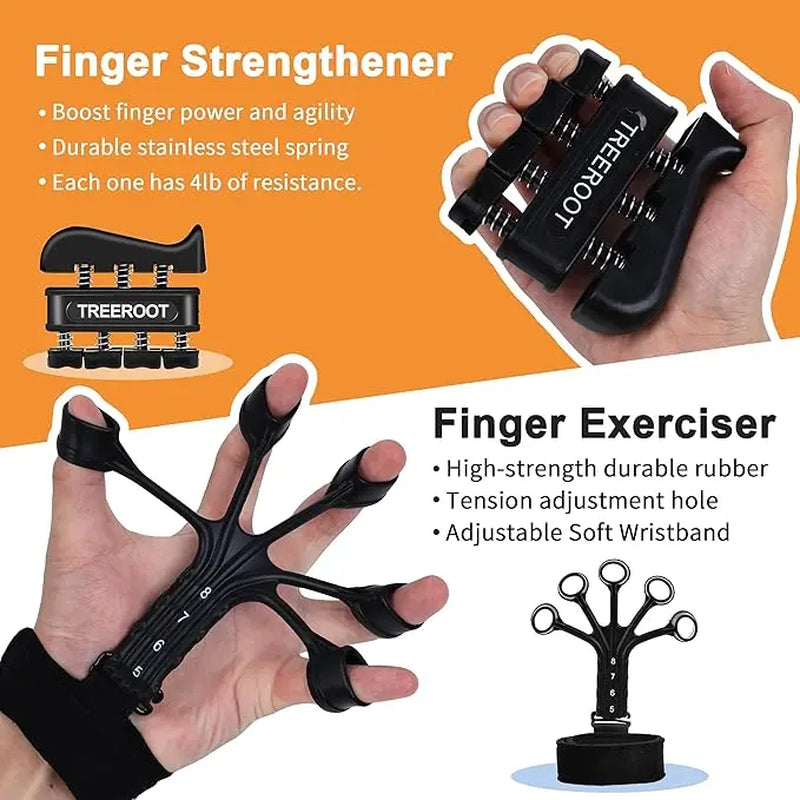 Grip Strength Trainer(5 Pack) with Finger Exerciser, Hand Grip Strengthener, Finger Stretcher,Grip Ring & Stress Relief Ball for Muscle Building and Injury Recover Gym Home